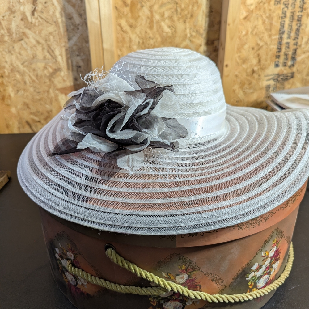 Elegant White and Black Floral Women's Hat